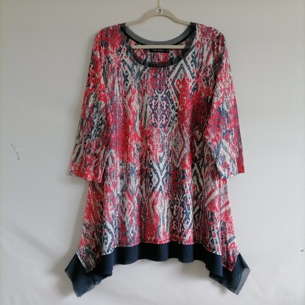 Vintage Casual Express Womens Multicolor Abstract Asymmetric Tunic Top Size XXL